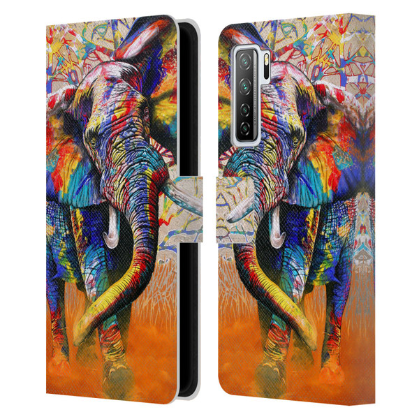 Graeme Stevenson Colourful Wildlife Elephant 4 Leather Book Wallet Case Cover For Huawei Nova 7 SE/P40 Lite 5G