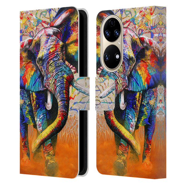 Graeme Stevenson Colourful Wildlife Elephant 4 Leather Book Wallet Case Cover For Huawei P50