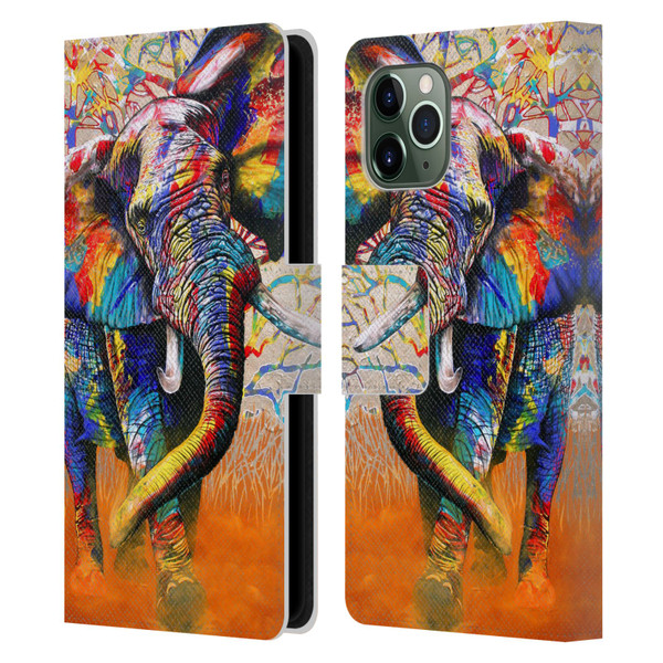 Graeme Stevenson Colourful Wildlife Elephant 4 Leather Book Wallet Case Cover For Apple iPhone 11 Pro