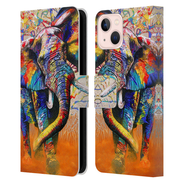 Graeme Stevenson Colourful Wildlife Elephant 4 Leather Book Wallet Case Cover For Apple iPhone 13