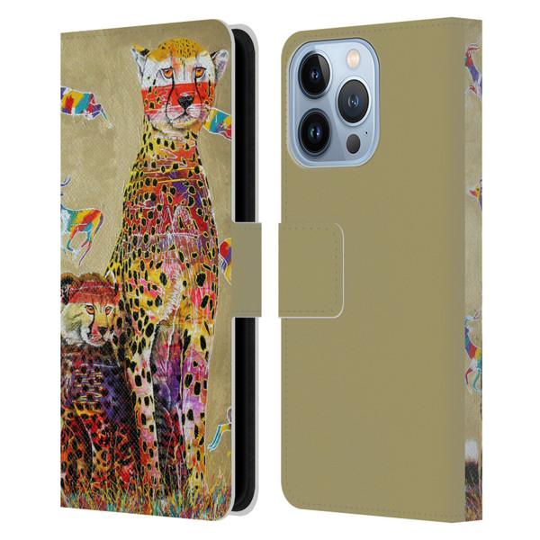 Graeme Stevenson Colourful Wildlife Cheetah Leather Book Wallet Case Cover For Apple iPhone 13 Pro