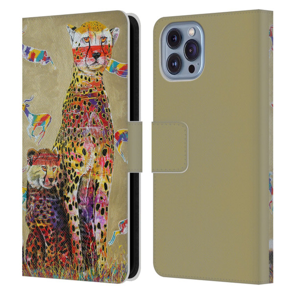 Graeme Stevenson Colourful Wildlife Cheetah Leather Book Wallet Case Cover For Apple iPhone 14