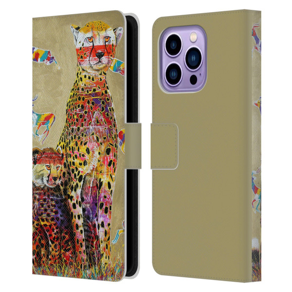 Graeme Stevenson Colourful Wildlife Cheetah Leather Book Wallet Case Cover For Apple iPhone 14 Pro Max