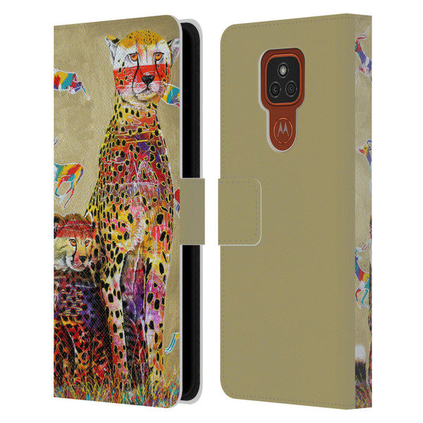 Graeme Stevenson Colourful Wildlife Cheetah Leather Book Wallet Case Cover For Motorola Moto E7 Plus