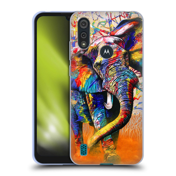Graeme Stevenson Colourful Wildlife Elephant 4 Soft Gel Case for Motorola Moto E6s (2020)