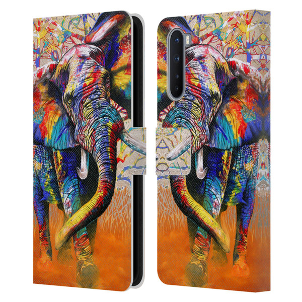 Graeme Stevenson Colourful Wildlife Elephant 4 Leather Book Wallet Case Cover For OnePlus Nord 5G