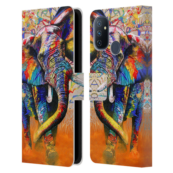 Graeme Stevenson Colourful Wildlife Elephant 4 Leather Book Wallet Case Cover For OnePlus Nord N100