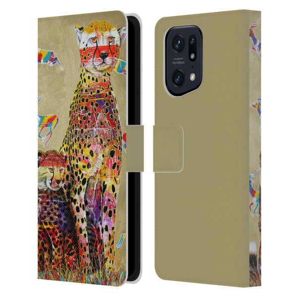 Graeme Stevenson Colourful Wildlife Cheetah Leather Book Wallet Case Cover For OPPO Find X5 Pro