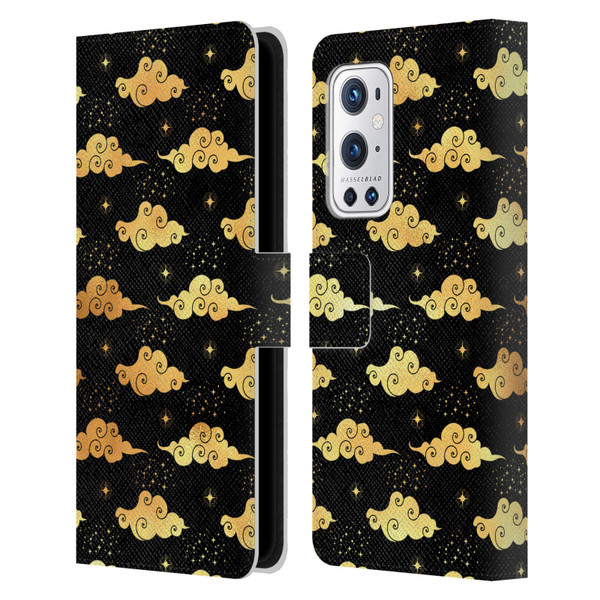 Haroulita Celestial Gold Cloud And Star Leather Book Wallet Case Cover For OnePlus 9 Pro