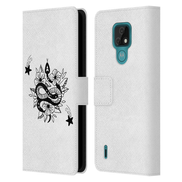 Haroulita Celestial Tattoo Snake And Flower Leather Book Wallet Case Cover For Motorola Moto E7