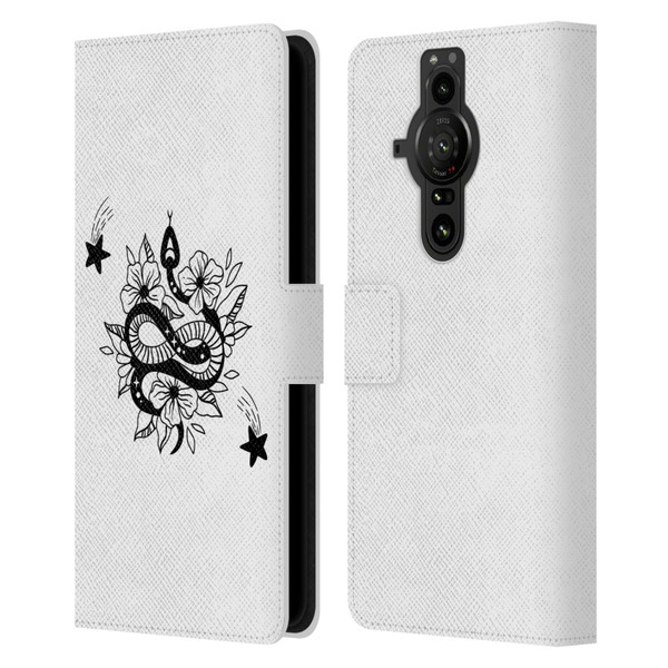 Haroulita Celestial Tattoo Snake And Flower Leather Book Wallet Case Cover For Sony Xperia Pro-I