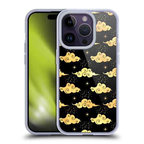 Haroulita Celestial Gold Cloud And Star Soft Gel Case for Apple iPhone 14 Pro
