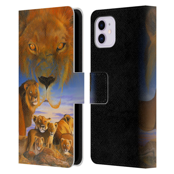 Graeme Stevenson Wildlife Lions Leather Book Wallet Case Cover For Apple iPhone 11