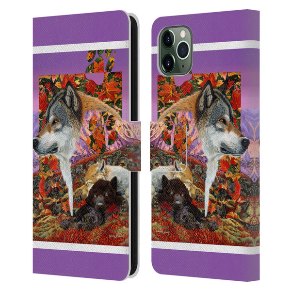 Graeme Stevenson Wildlife Wolves 4 Leather Book Wallet Case Cover For Apple iPhone 11 Pro Max