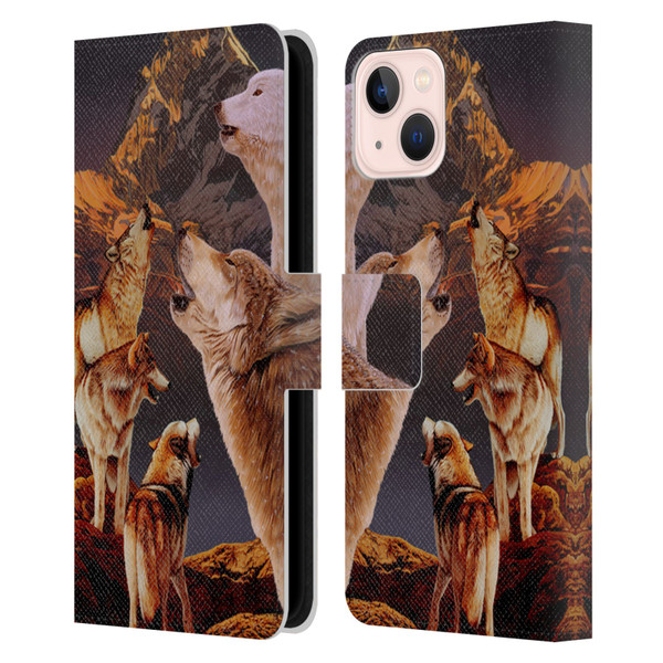 Graeme Stevenson Wildlife Wolves 2 Leather Book Wallet Case Cover For Apple iPhone 13