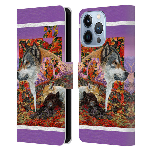 Graeme Stevenson Wildlife Wolves 4 Leather Book Wallet Case Cover For Apple iPhone 13 Pro