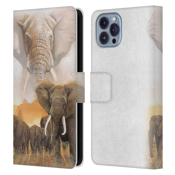 Graeme Stevenson Wildlife Elephants Leather Book Wallet Case Cover For Apple iPhone 14