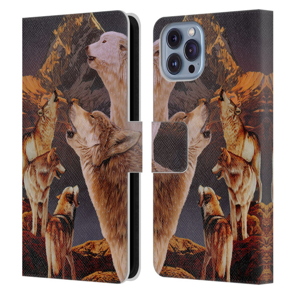 Graeme Stevenson Wildlife Wolves 2 Leather Book Wallet Case Cover For Apple iPhone 14