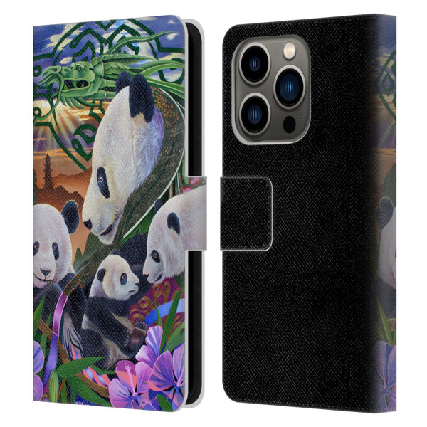 Graeme Stevenson Wildlife Pandas Leather Book Wallet Case Cover For Apple iPhone 14 Pro