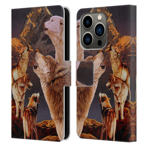 Graeme Stevenson Wildlife Wolves 2 Leather Book Wallet Case Cover For Apple iPhone 14 Pro