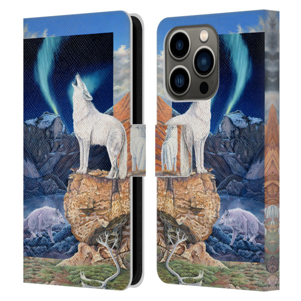 Graeme Stevenson Wildlife Wolves 3 Leather Book Wallet Case Cover For Apple iPhone 14 Pro