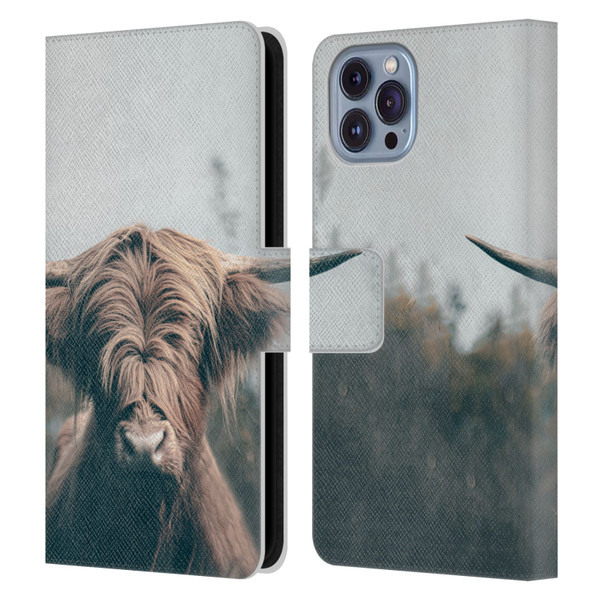Patrik Lovrin Animal Portraits Highland Cow Leather Book Wallet Case Cover For Apple iPhone 14