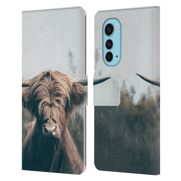 Patrik Lovrin Animal Portraits Highland Cow Leather Book Wallet Case Cover For Motorola Edge (2022)