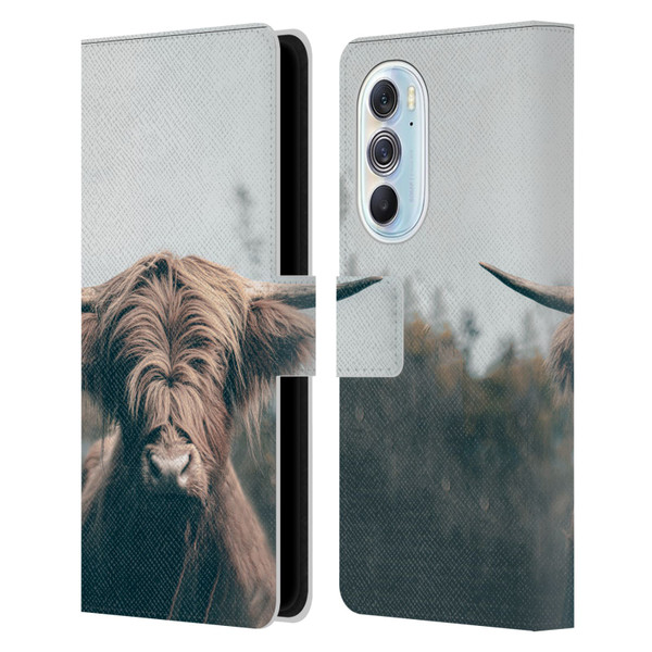 Patrik Lovrin Animal Portraits Highland Cow Leather Book Wallet Case Cover For Motorola Edge X30