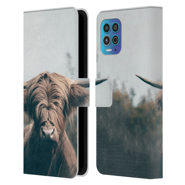 Patrik Lovrin Animal Portraits Highland Cow Leather Book Wallet Case Cover For Motorola Moto G100