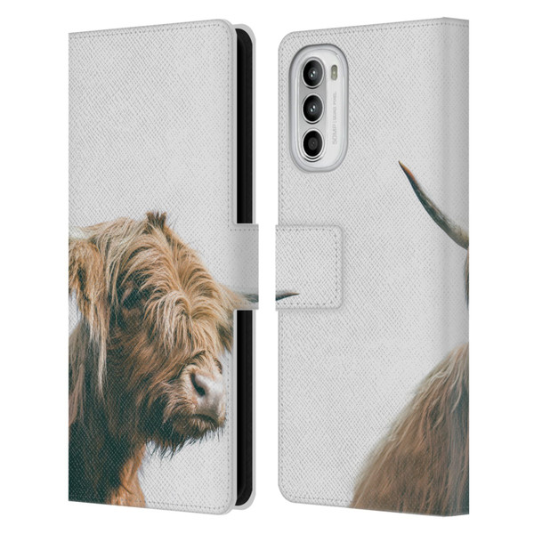 Patrik Lovrin Animal Portraits Majestic Highland Cow Leather Book Wallet Case Cover For Motorola Moto G52