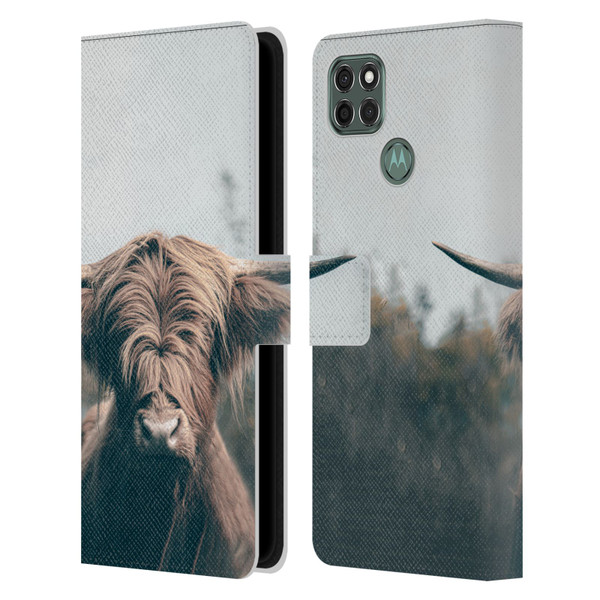 Patrik Lovrin Animal Portraits Highland Cow Leather Book Wallet Case Cover For Motorola Moto G9 Power