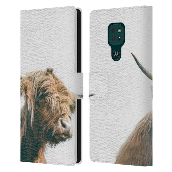 Patrik Lovrin Animal Portraits Majestic Highland Cow Leather Book Wallet Case Cover For Motorola Moto G9 Play