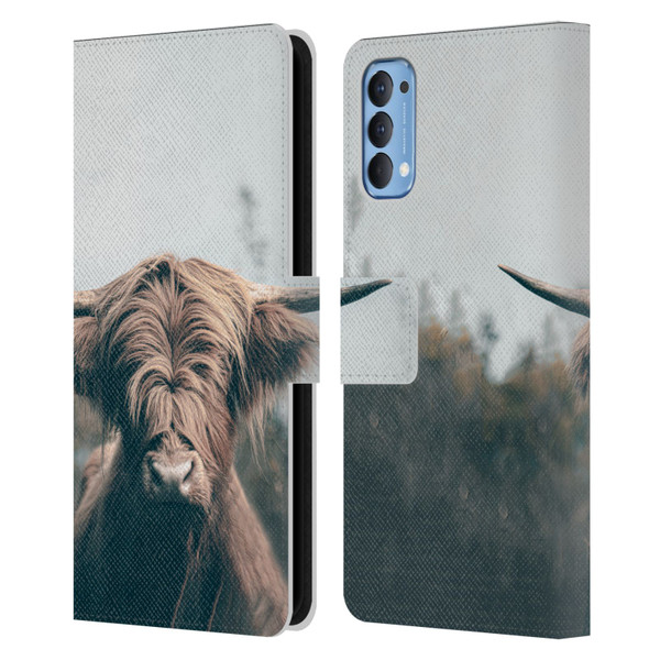 Patrik Lovrin Animal Portraits Highland Cow Leather Book Wallet Case Cover For OPPO Reno 4 5G