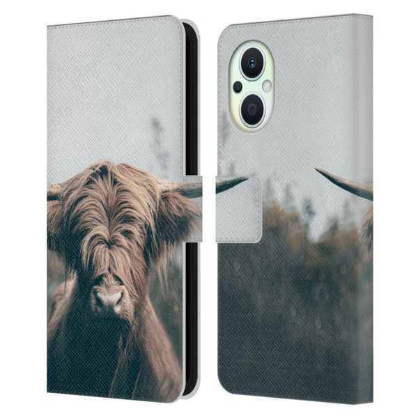 Patrik Lovrin Animal Portraits Highland Cow Leather Book Wallet Case Cover For OPPO Reno8 Lite