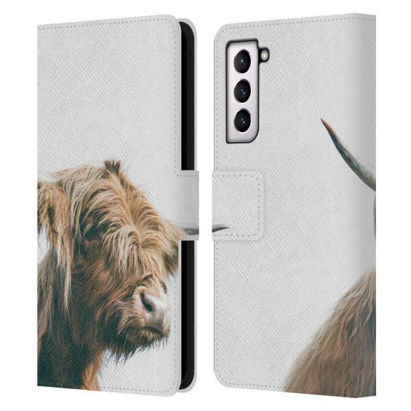 Patrik Lovrin Animal Portraits Majestic Highland Cow Leather Book Wallet Case Cover For Samsung Galaxy S21 5G