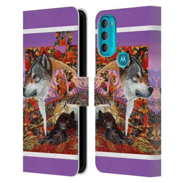 Graeme Stevenson Wildlife Wolves 4 Leather Book Wallet Case Cover For Motorola Moto G71 5G