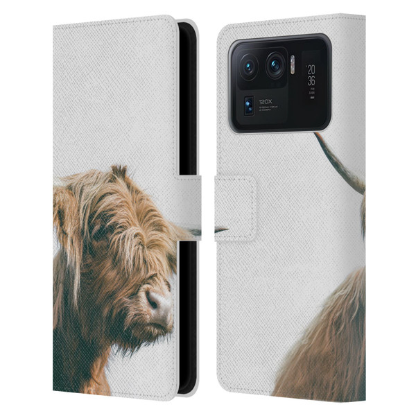 Patrik Lovrin Animal Portraits Majestic Highland Cow Leather Book Wallet Case Cover For Xiaomi Mi 11 Ultra