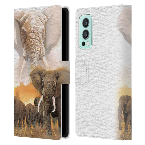 Graeme Stevenson Wildlife Elephants Leather Book Wallet Case Cover For OnePlus Nord 2 5G