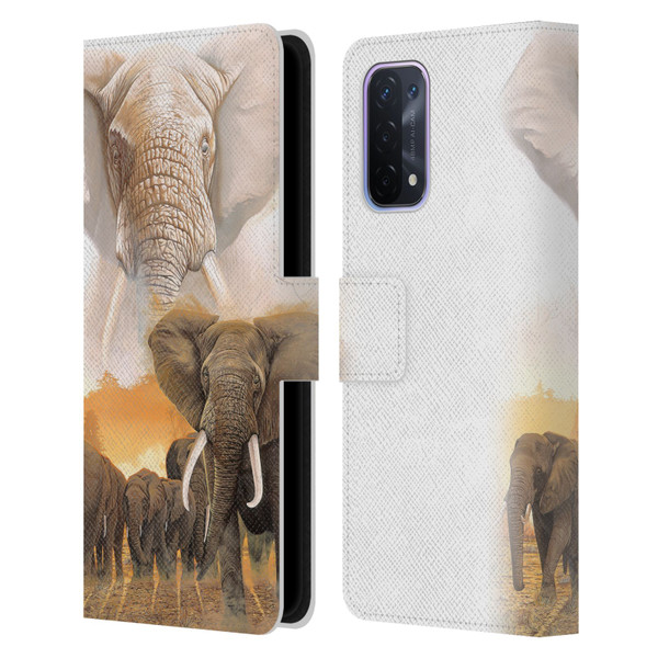 Graeme Stevenson Wildlife Elephants Leather Book Wallet Case Cover For OPPO A54 5G