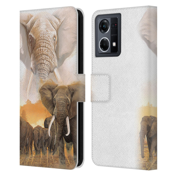 Graeme Stevenson Wildlife Elephants Leather Book Wallet Case Cover For OPPO Reno8 4G