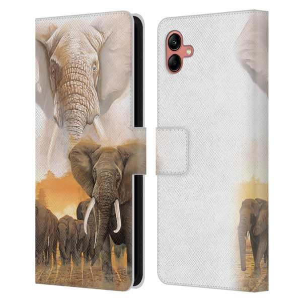 Graeme Stevenson Wildlife Elephants Leather Book Wallet Case Cover For Samsung Galaxy A04 (2022)