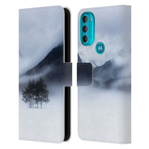 Patrik Lovrin Magical Foggy Landscape Fog, Mountains And A Tree Leather Book Wallet Case Cover For Motorola Moto G71 5G