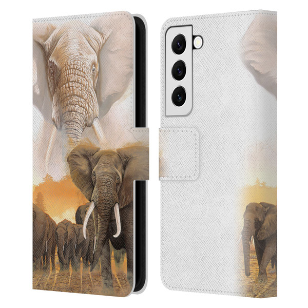 Graeme Stevenson Wildlife Elephants Leather Book Wallet Case Cover For Samsung Galaxy S22 5G