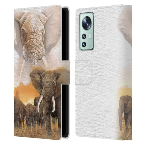 Graeme Stevenson Wildlife Elephants Leather Book Wallet Case Cover For Xiaomi 12