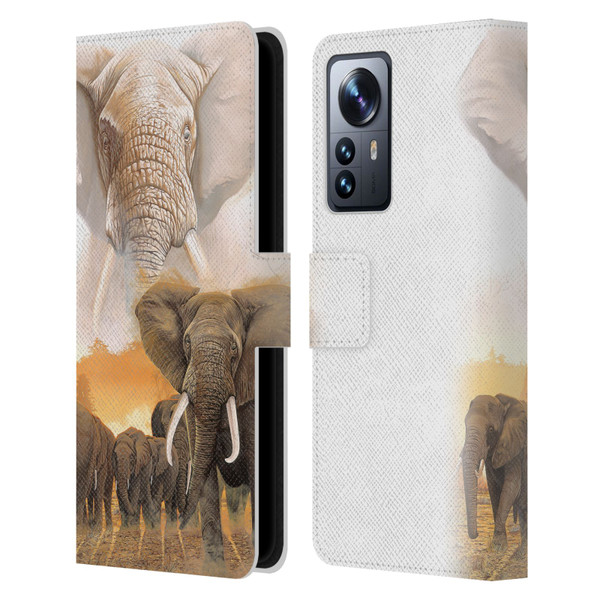 Graeme Stevenson Wildlife Elephants Leather Book Wallet Case Cover For Xiaomi 12 Pro