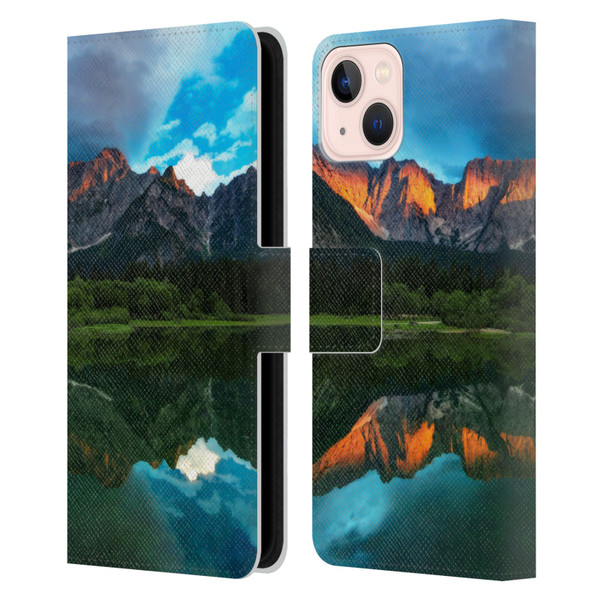Patrik Lovrin Magical Lakes Burning Sunset Over Mountains Leather Book Wallet Case Cover For Apple iPhone 13