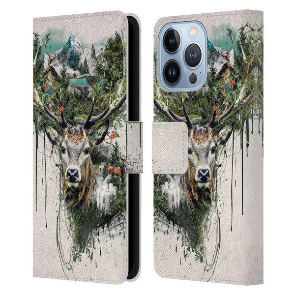 Riza Peker Animal Abstract Deer Wilderness Leather Book Wallet Case Cover For Apple iPhone 13 Pro