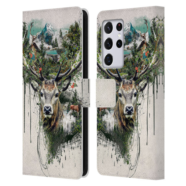 Riza Peker Animal Abstract Deer Wilderness Leather Book Wallet Case Cover For Samsung Galaxy S21 Ultra 5G