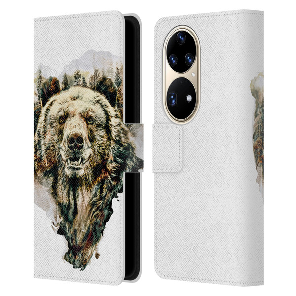 Riza Peker Animals Bear Leather Book Wallet Case Cover For Huawei P50 Pro