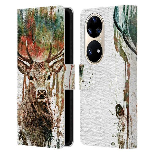 Riza Peker Animals Deer Leather Book Wallet Case Cover For Huawei P50 Pro